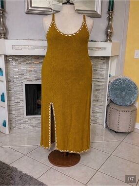 Cider Mustard Crochet Maxi Dress with lettuce Trim size 2X